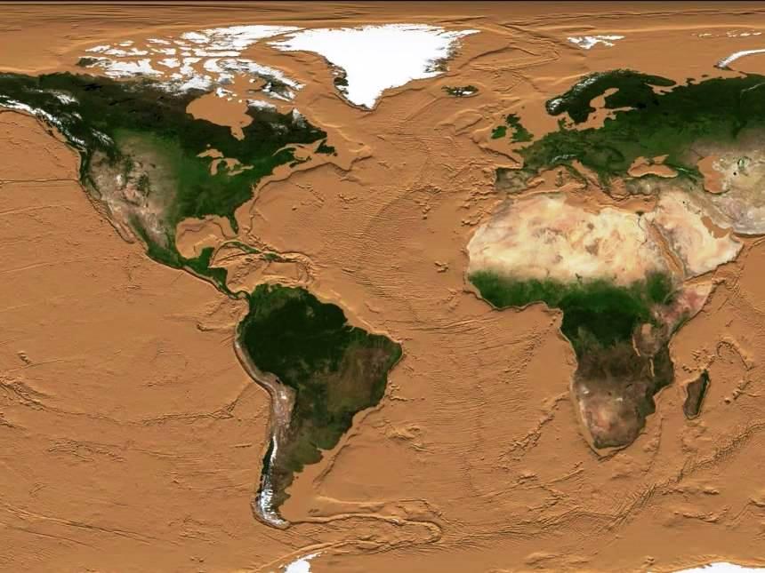 Animação da Nasa remove os oceanos e revela pontes terrestres antigas