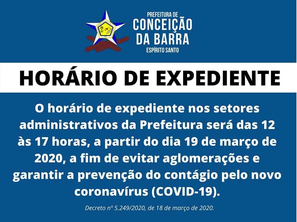 Prefeitura de Conceição da Barra reduz expediente nas a partir de hoje (19)