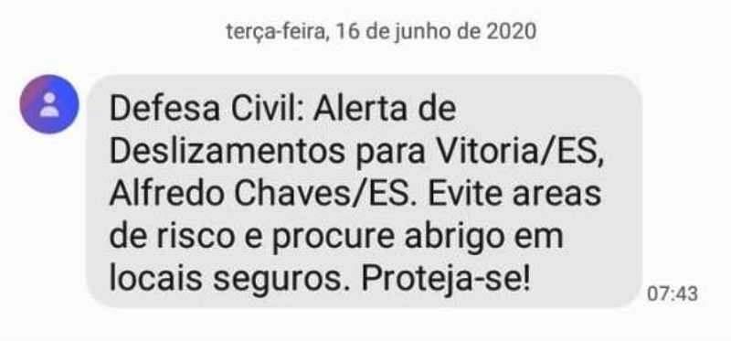 Defesa Civil emite alerta de chuva forte com risco de deslizamentos para o Espírito Santo