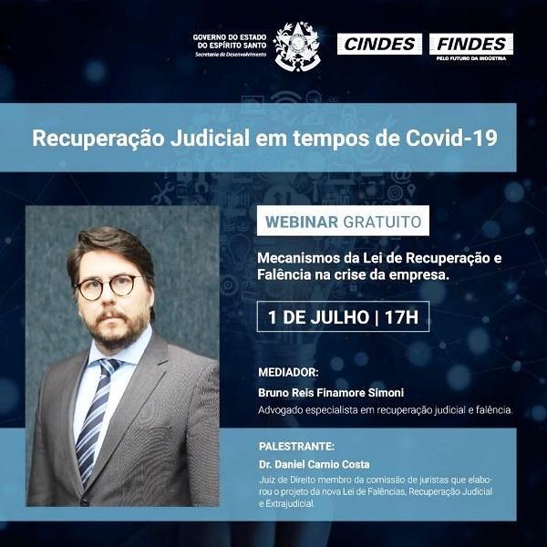 Recuperação judicial em tempos de pandemia é tema de videoconferência da Sedes e Findes