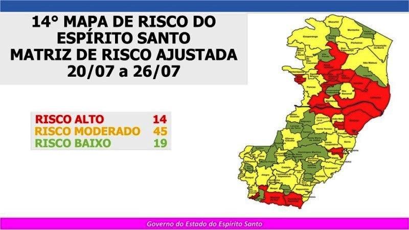 Governo do Espírito Santo divulga 14º Mapa de Risco da Covid-19