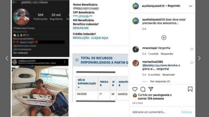 Perfil no Instagram expõe elite que recebe os R$ 600 do governo