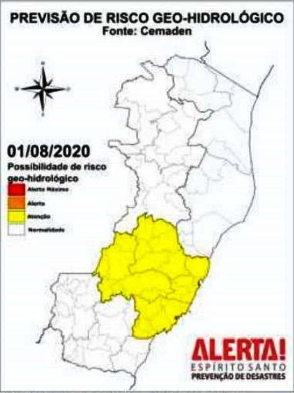 Chuva no ES traz risco de inundações e quedas de barreiras em pelo menos oito municípios