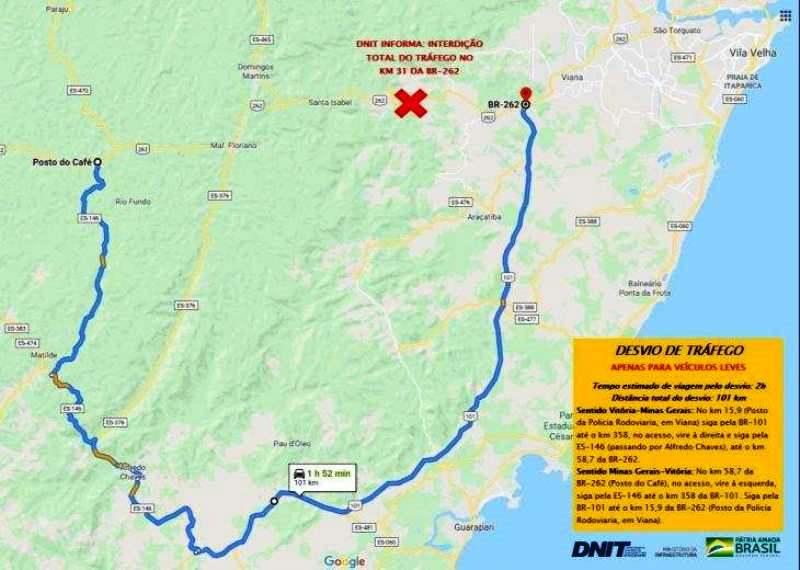 BR-262 segue parcialmente interditada em Domingos Martins