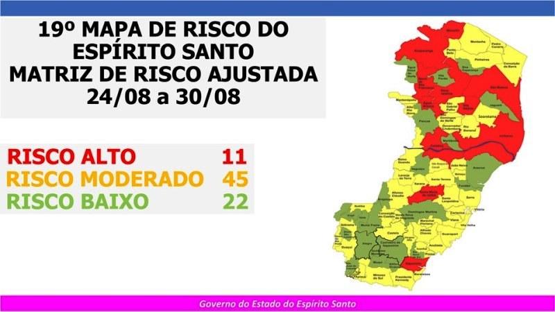 Governo do Espírito Santo divulga 19º Mapa de Risco Covid-19