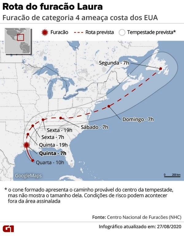 Furacão Laura atinge a costa da Louisiana com ventos de 240 km/h