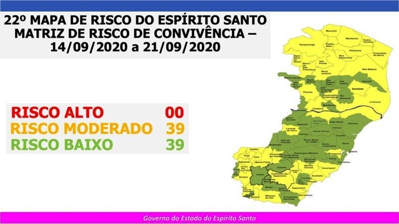 Governo do Espírito Santo divulga 22º Mapa de Risco Covid-19