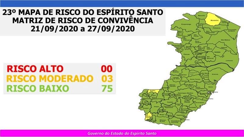 Governo do Espírito Santo divulga 23º Mapa de Risco Covid-19