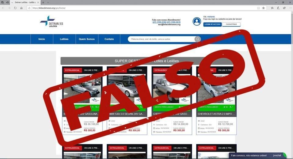Detran/ES alerta para site falso de leilão em nome do órgão