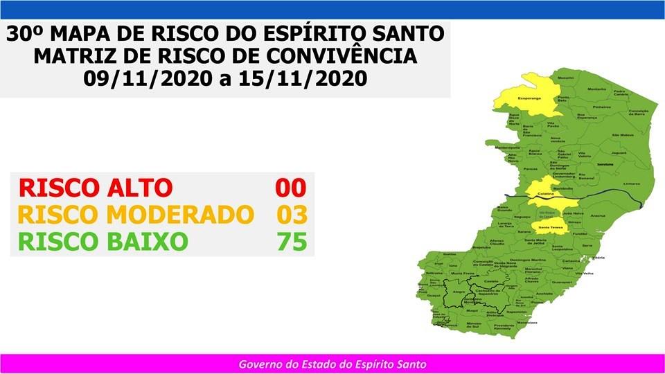 Governo do Espírito Santo divulga 30º Mapa de Risco Covid-19