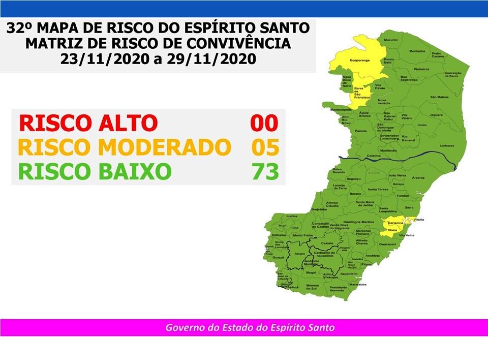 Governo do Espírito Santo divulga 32º Mapa de Risco Covid-19