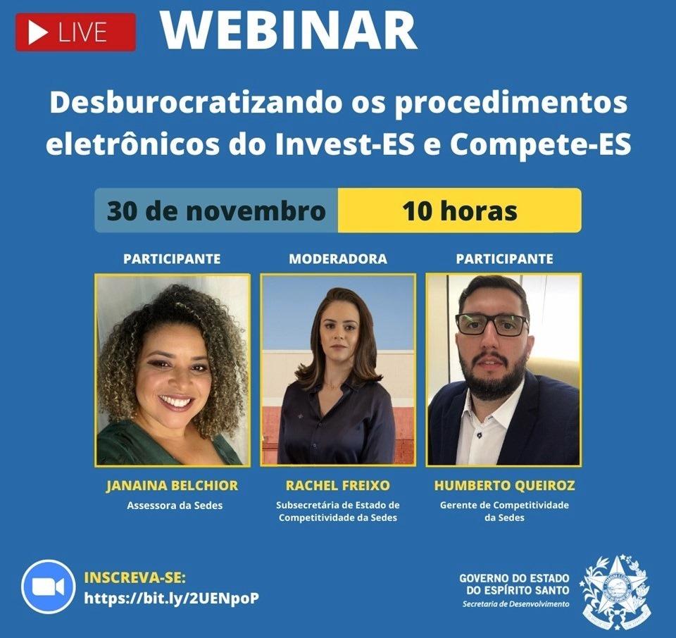 Inscrições continuam abertas para o webinar sobre os processos eletrônicos dos incentivos tributários Invest-ES e Compete-ES