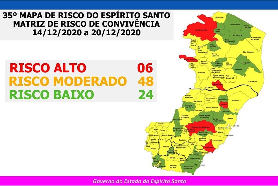 Governo do Espírito Santo divulga 35º Mapa de Risco Covid-19