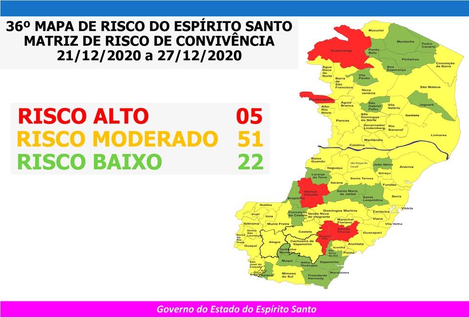 Governo do Espírito Santo divulga 36º Mapa de Risco Covid-19