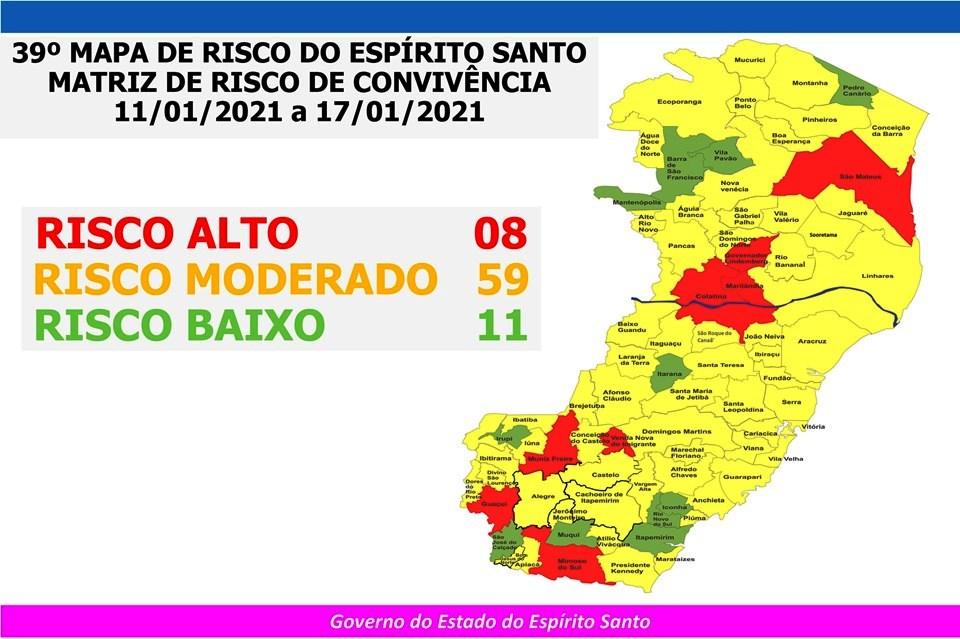 Espírito Santo tem oito municípios em risco alto e 59 em risco moderado