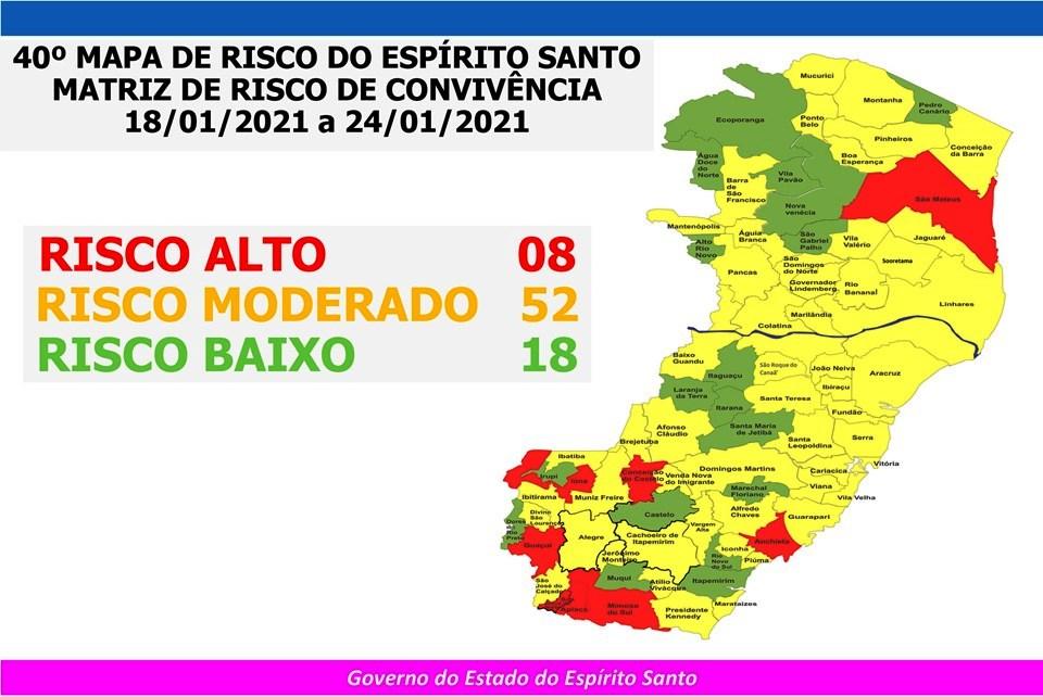 Espírito Santo mantém oito cidades em Risco Aldo para covid-19