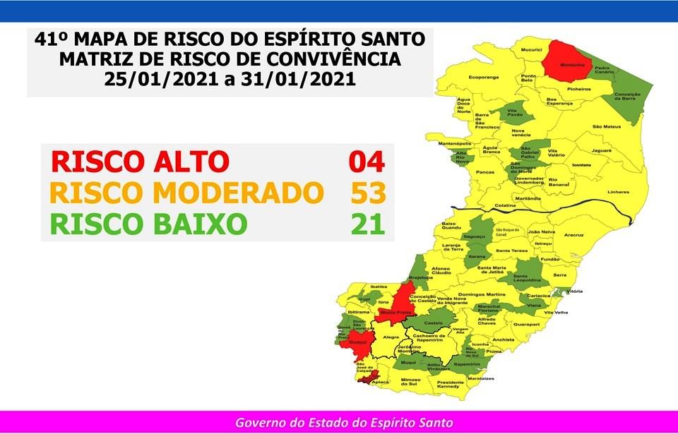 Cai para quatro número de municípios em risco alto para Covid-19 no Espírito Santo