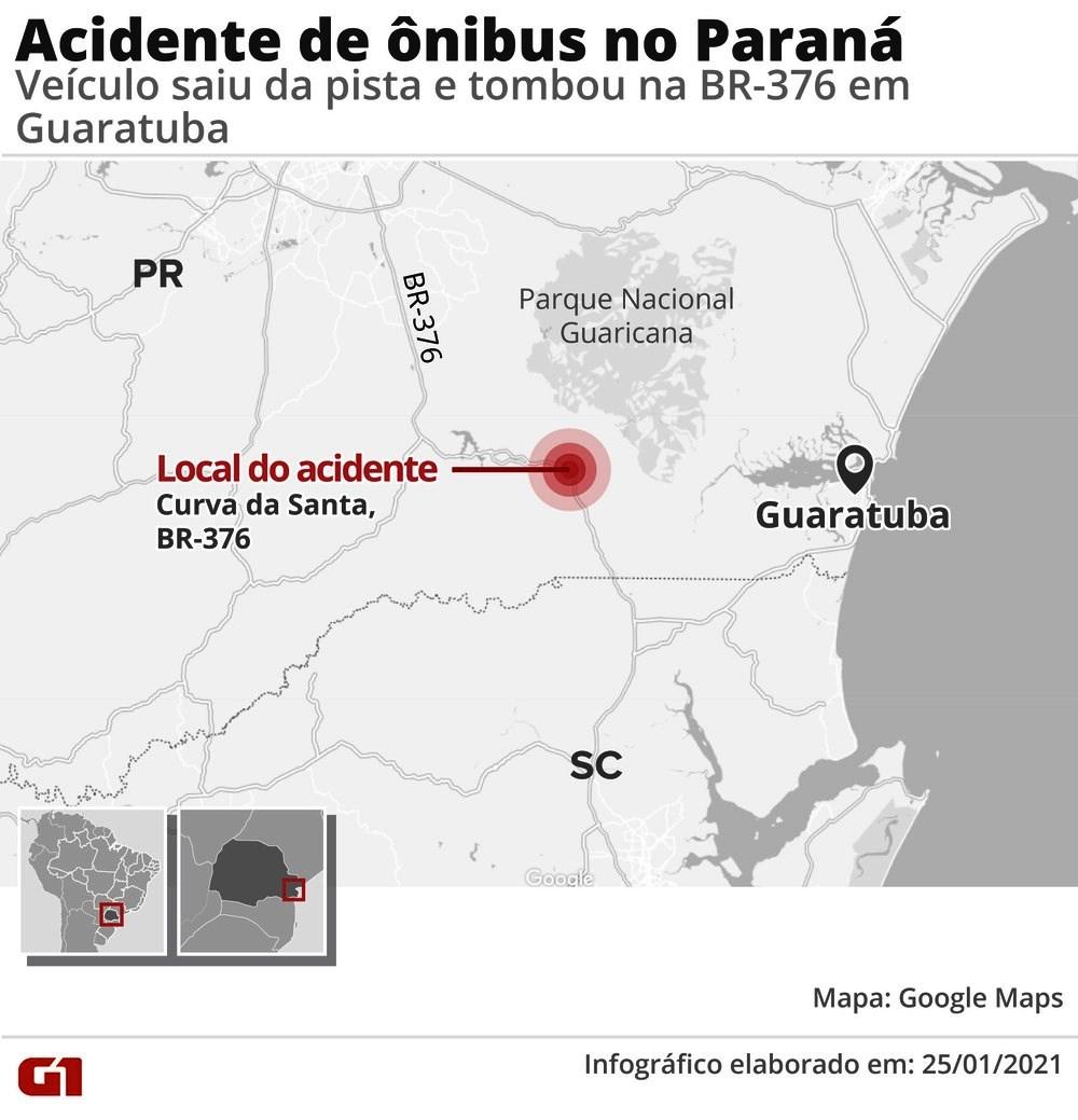 Acidente com ônibus na BR-376 deixa 21 mortos e 33 feridos, diz PM