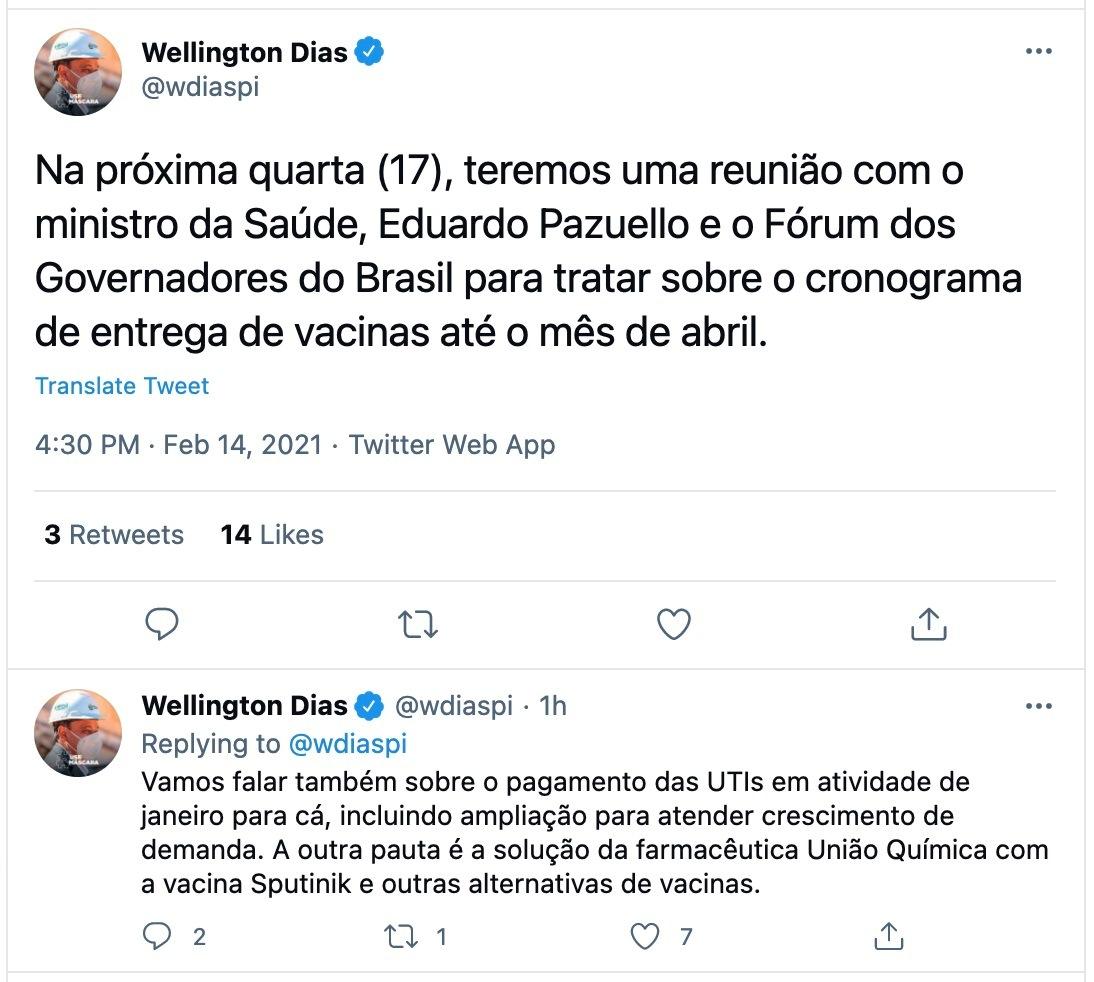 Governadores terão reunião com Pazuello para discutir cronograma de vacinas na próxima quarta-feira (17)