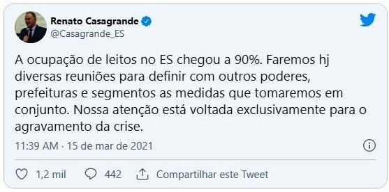 Casagrande anunciará novas medidas de combate ao Coronavírus no ES nesta terça (16)