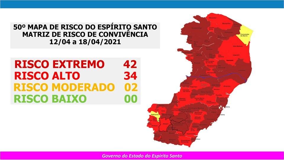 Com o novo Mapa de Risco Covid-19, 42 cidades capixabas estarão em risco extremo no Espírito Santo