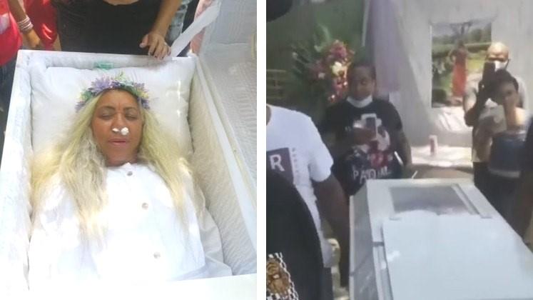 Mulher aluga caixão e ensaia funeral no quintal