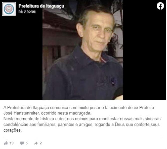 Morre ex-prefeito de Itaguaçu, José Hanstenreiter