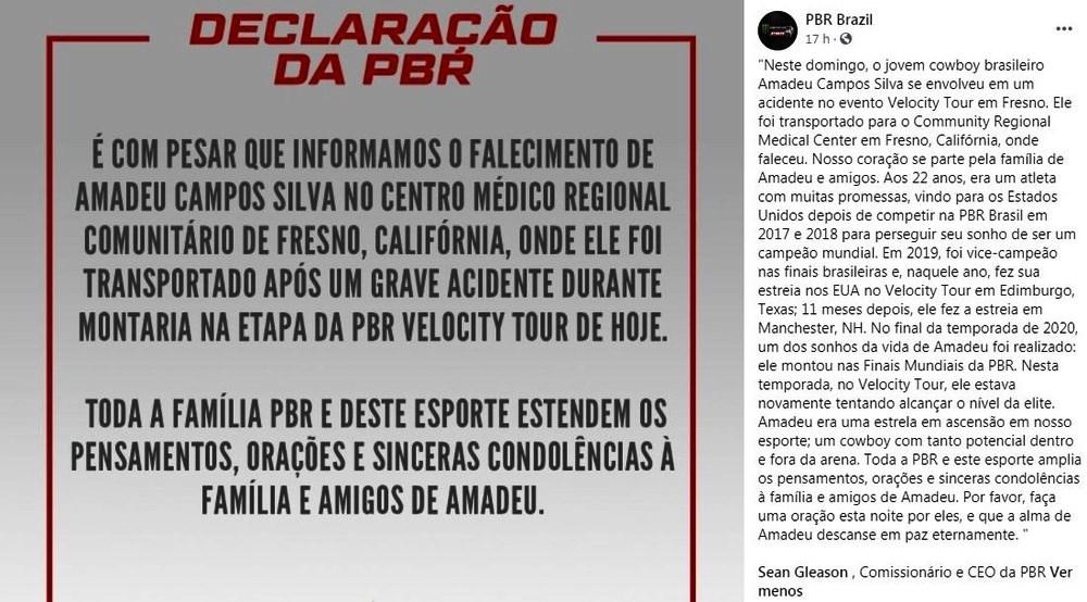 Peão de Altair (SP) morre aos 22 anos durante competição nos Estados Unidos