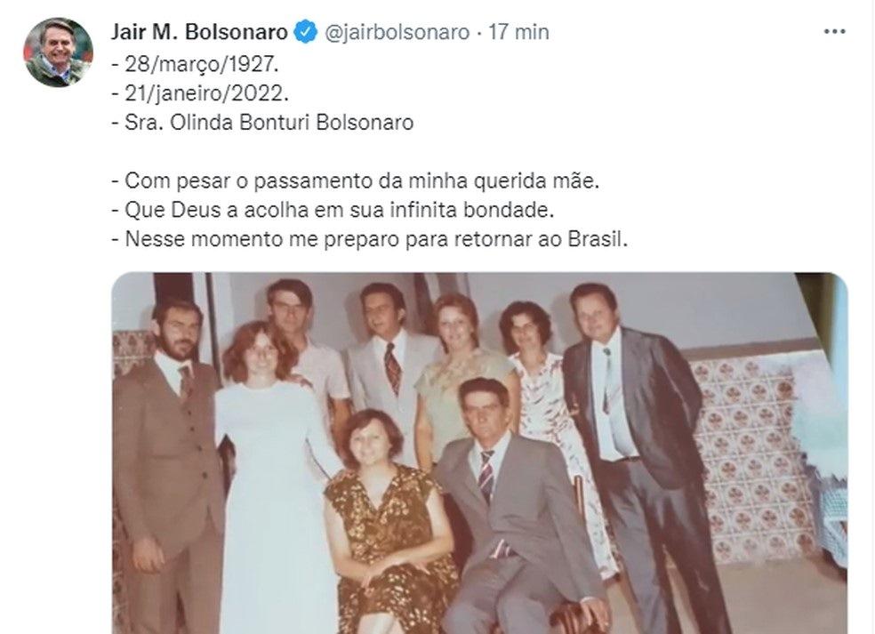 Mãe de Bolsonaro morre aos 94 anos; anúncio foi feito pelo presidente