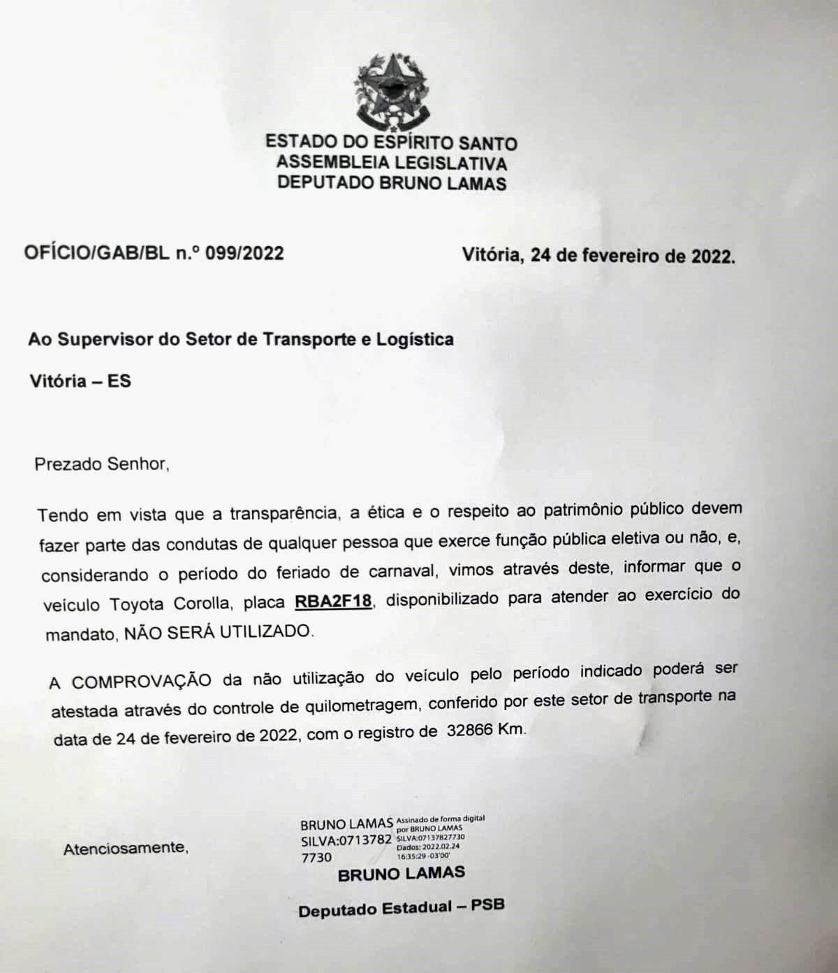 Bruno Lamas entrega carro oficial no período de Carnaval