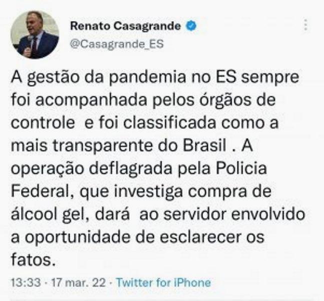 Casagrande exonera subsecretário de Agricultura alvo de operação da PF no ES