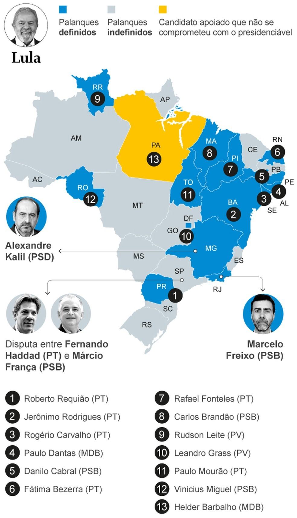 Bolsonaro já definiu palanque em 23 estados, e Lula em 15: veja os mapas das alianças