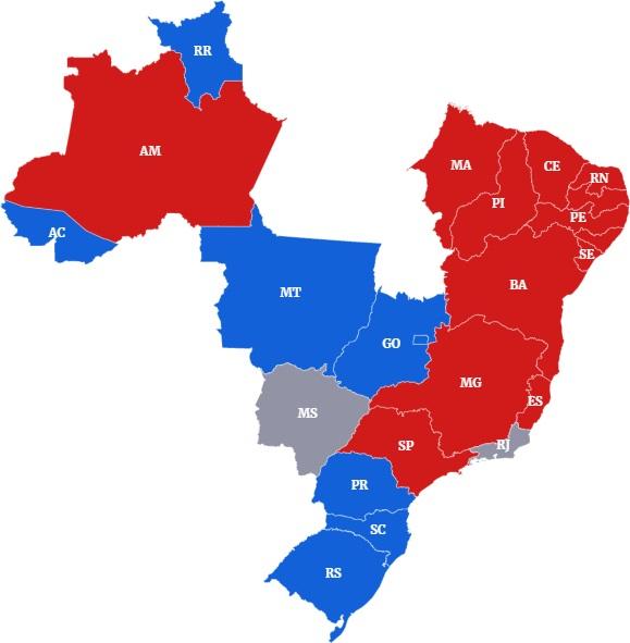 Bolsonaro lidera em 8 dos 17 estados nos quais venceu em 2018