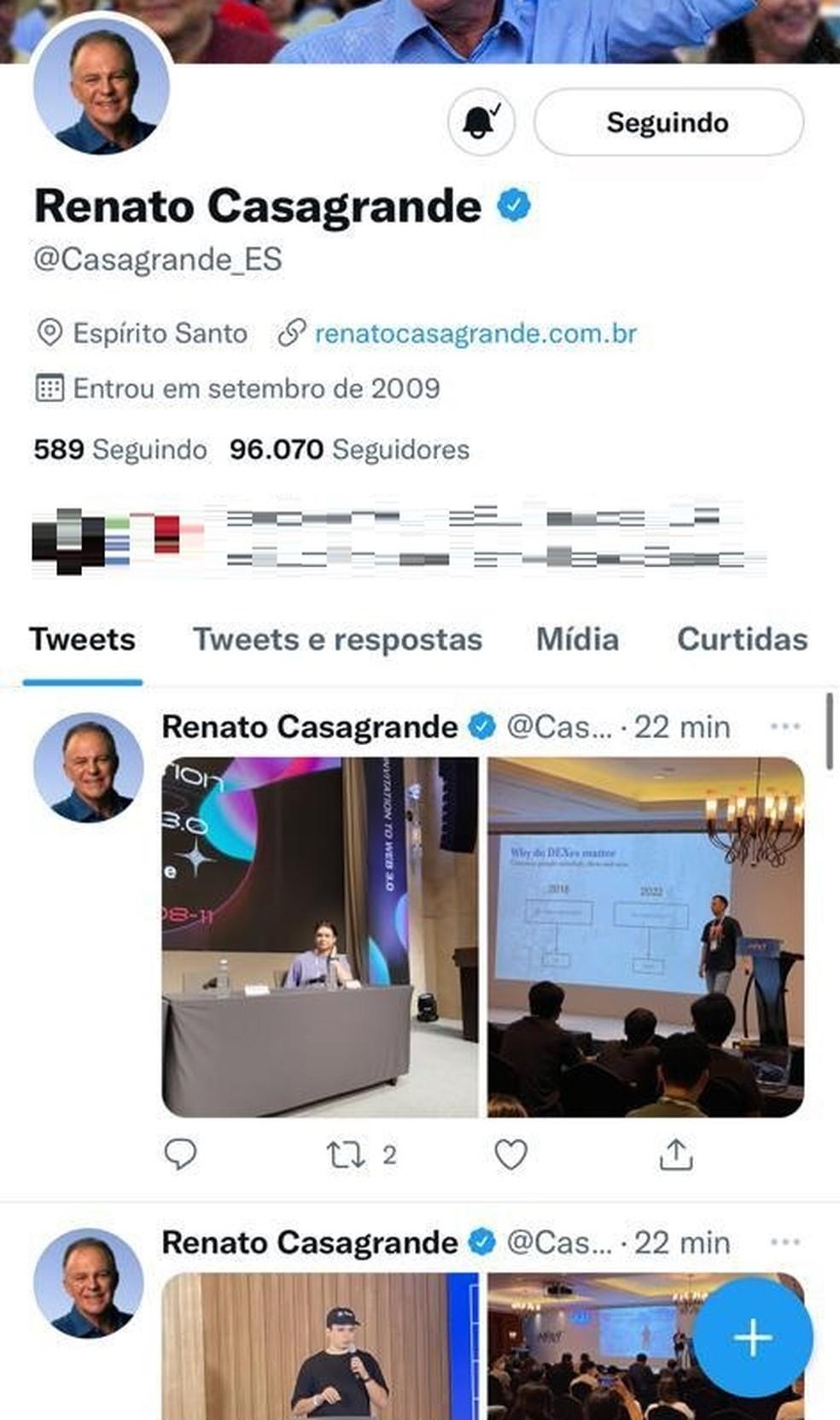 Conta do governador do ES, Renato Casagrande tem conta invadida em rede social