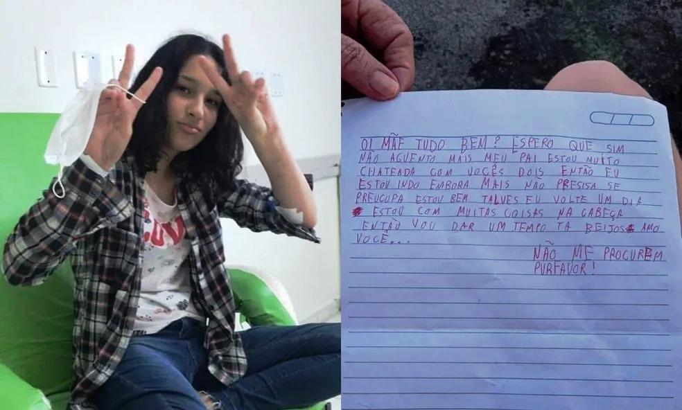 Polícia Civil encontra jovem que desapareceu após deixar carta para mãe em que reclamava sobre paiYasmin Gomes de Oliveira foi localizada em São Vicente (SP), cinco dias após desaparecer em Praia Grande (SP)  1 Jovem de 13 anos desapareceu após deixar carta para mãe – Foto: Reprodução A Polícia Civil encontrou Yasmin Gomes de Oliveira, de 13 anos, em São Vicente, no litoral de São Paulo. A jovem desapareceu na última quinta-feira (20), em Praia Grande, também no litoral paulista, após deixar uma carta de despedida para a mãe em que reclamava sobre 