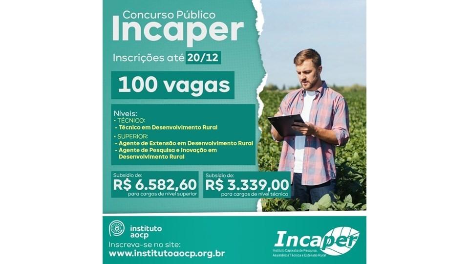 Governo do ES abre inscrições para concurso público do Incaper