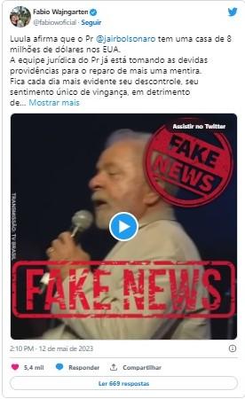 Bolsonaro processará Lula por tê-lo associado à mansão da família Cid