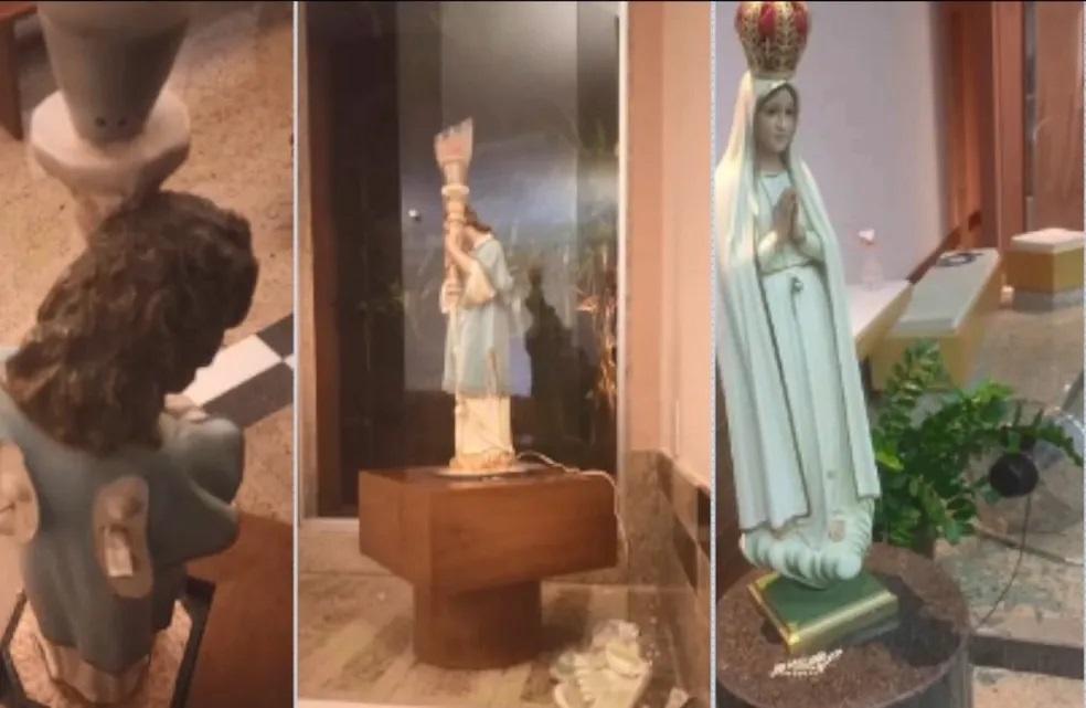 Homem seminu é preso após invadir igreja católica e quebrar imagens em Linhares, no ES