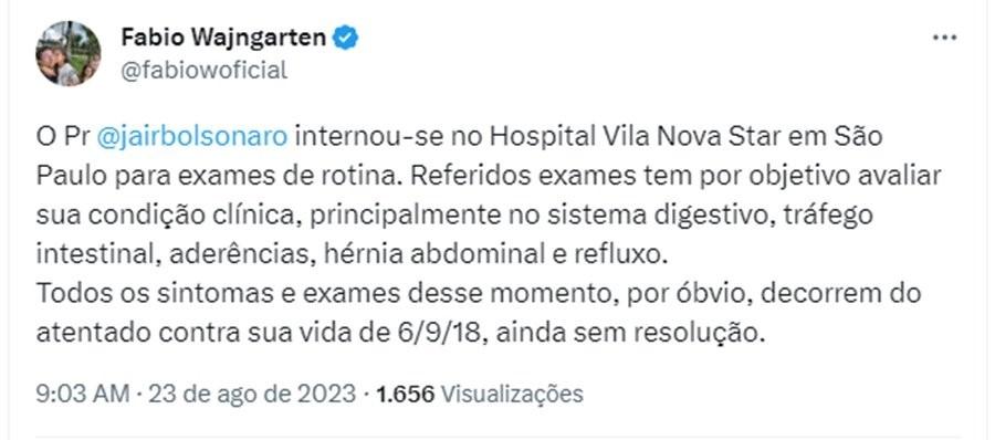 Bolsonaro é internado em hospital de São Paulo