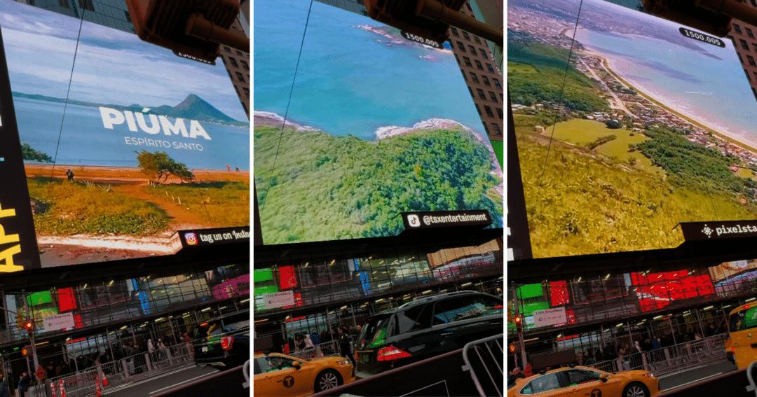 Praias e pontos turísticos de Piúma no ES aparecem em telão da Times Square, em NY