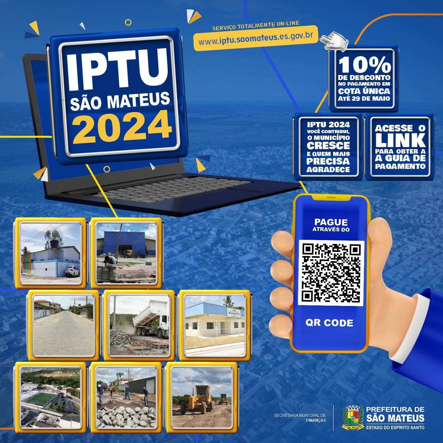 Prefeitura de São Mateus, no ES, disponibiliza no site a guia de pagamento do IPTU 2024