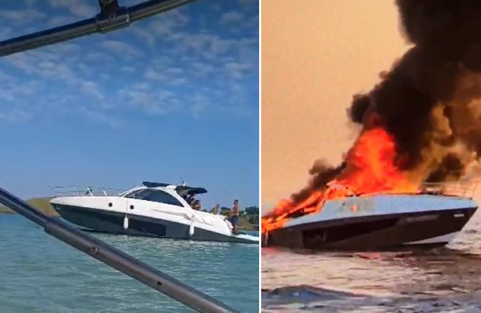 Lancha pega fogo e passageiros se jogam no mar para escapar do fogo