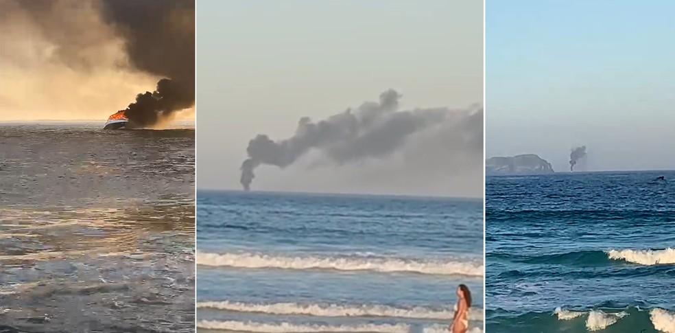 Lancha pega fogo e passageiros se jogam no mar para escapar do fogo