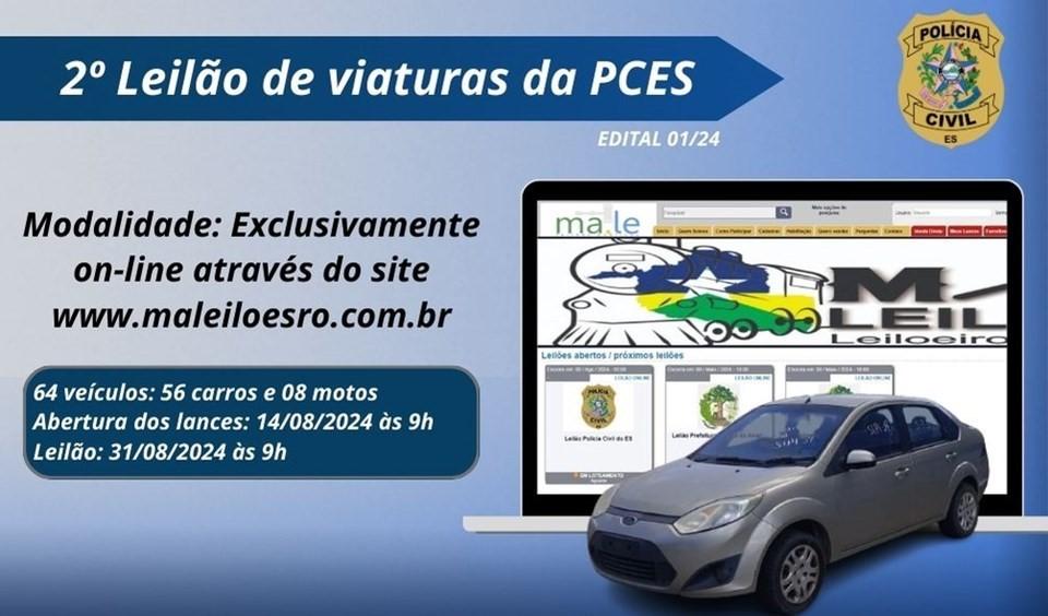 PCES realizará 2º leilão de viaturas da Corporação