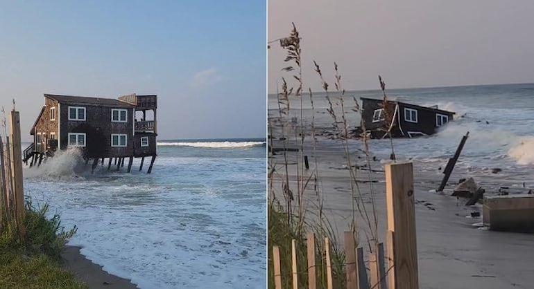 Casa à beira da praia é engolida e destruída pelo mar