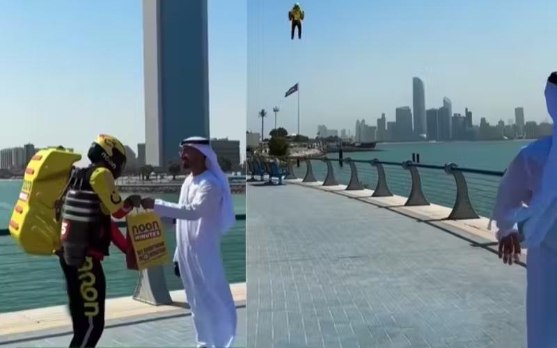 Dubai: motoboy usa mochila à jato, entrega comida voando e impressiona brasileiro