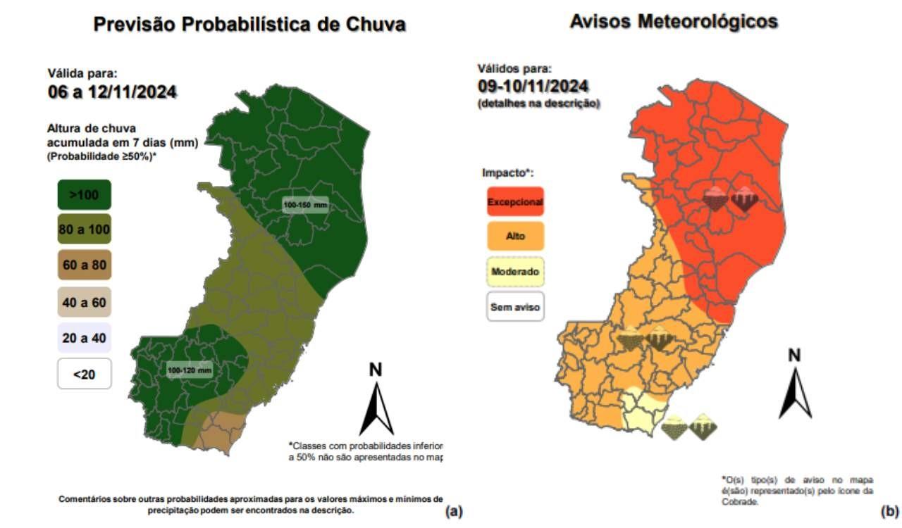 Alerta de chuva “excepcional” para o próximo final de semana no ES