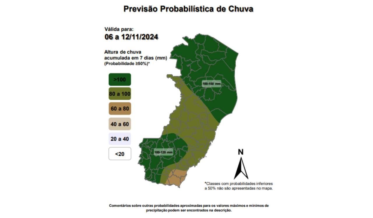 Alerta de chuva “excepcional” para o próximo final de semana no ES