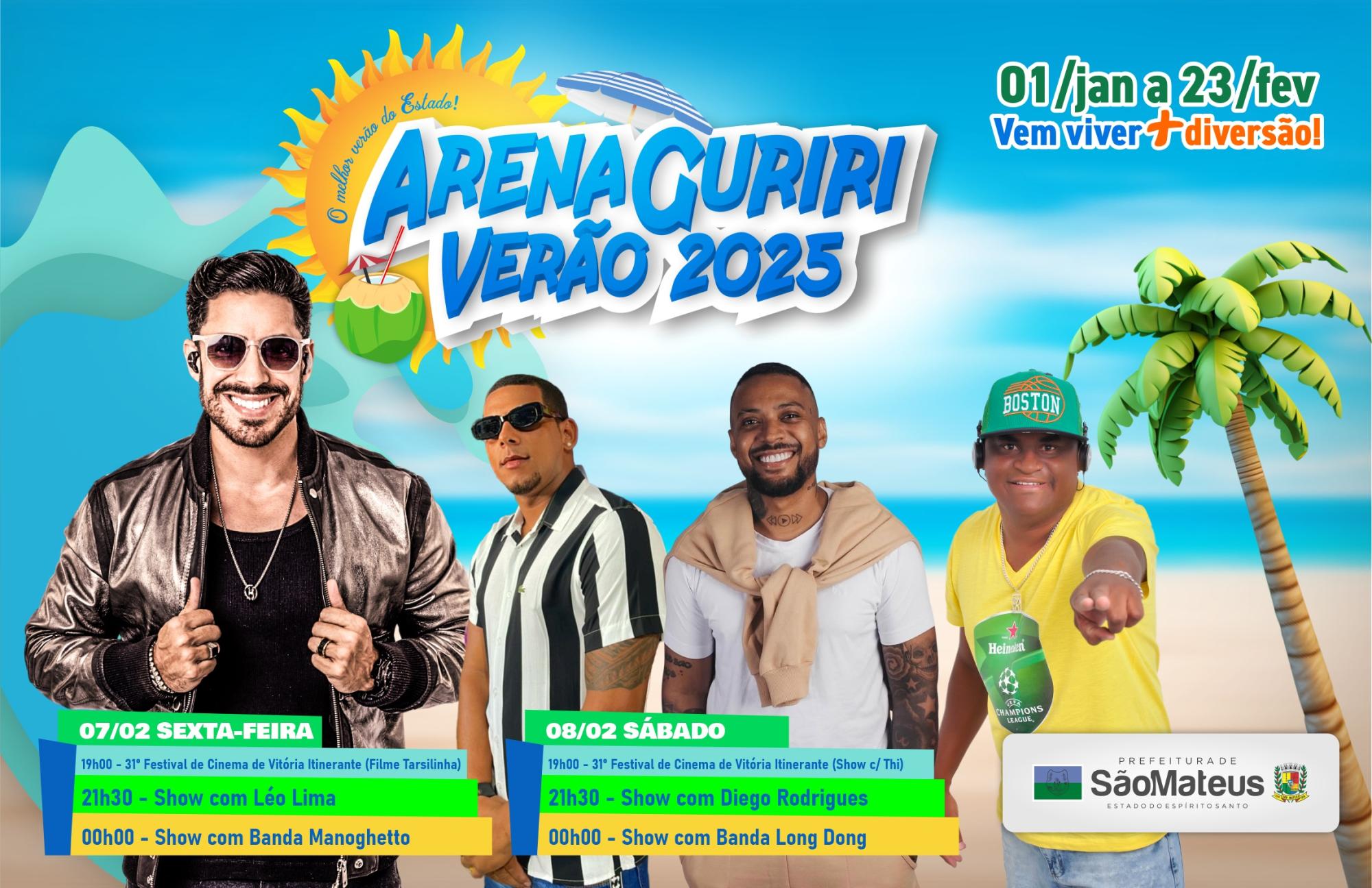 Programação do final de semana na Arena Guriri 2025, em São Mateus, ES
