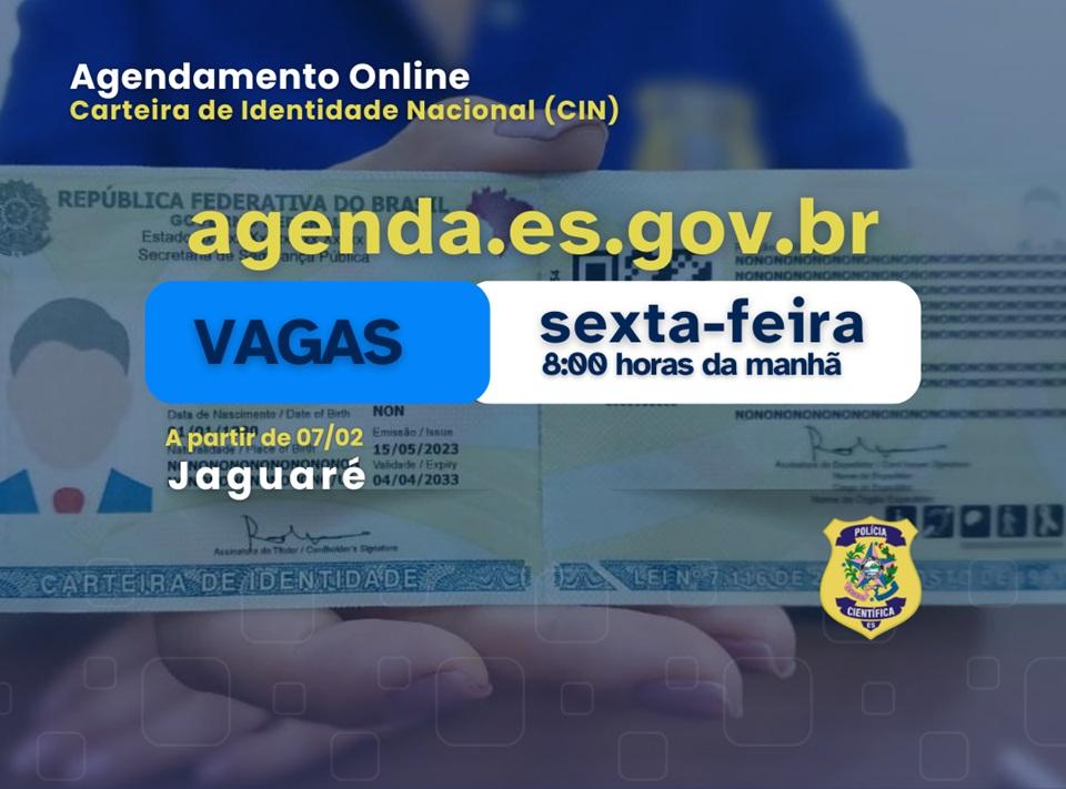 Agendamento On-line para Carteira de Identidade disponível em Jaguaré, ES